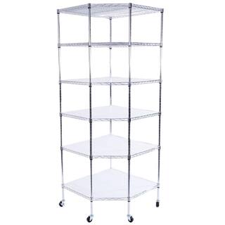 Karl home Silver 6-Tier Metal Freestanding Garage Storage Shelving Unit with Wheels (26.77 in. W x 71 in. H x 26.77 in. D) 302992573372