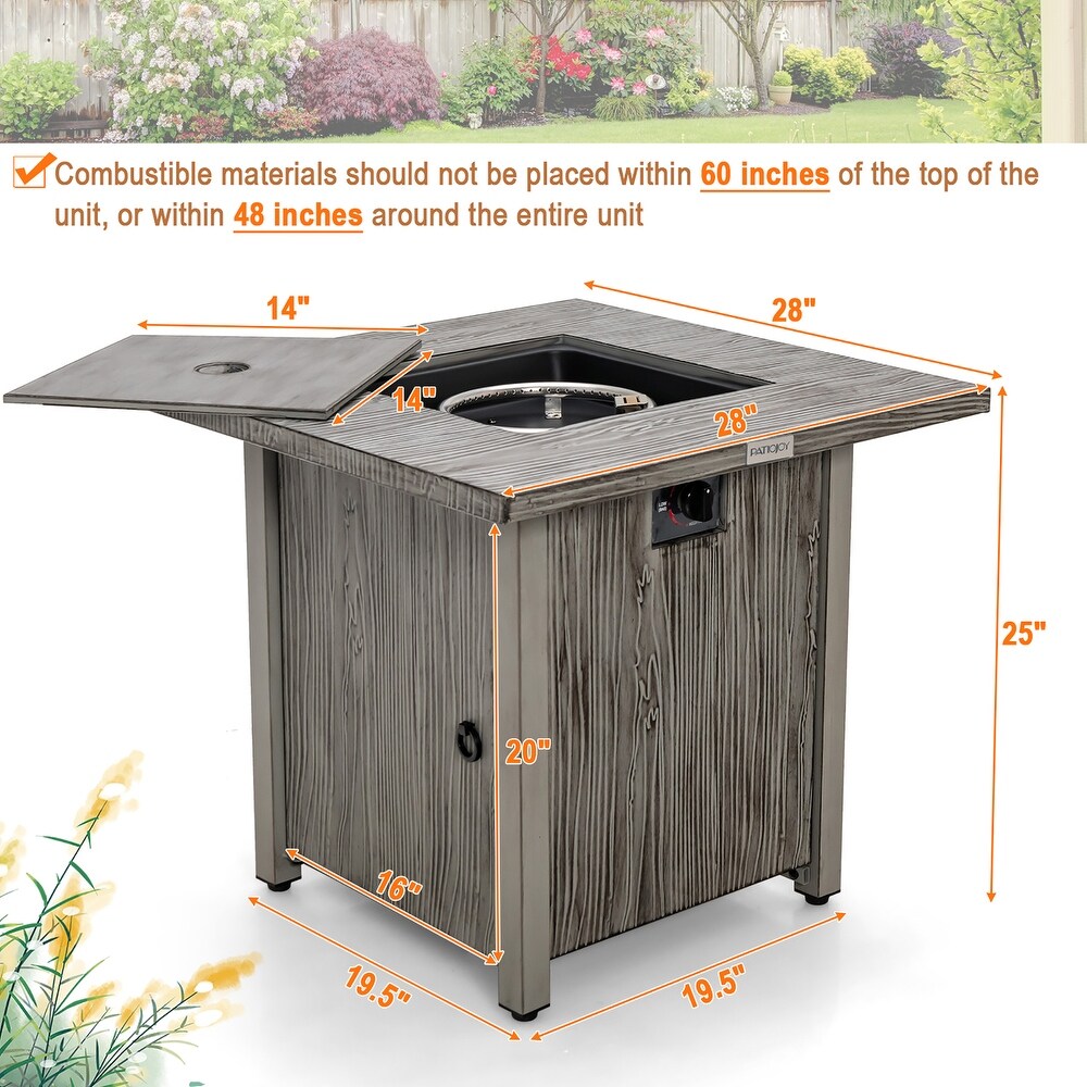 28'' Patio Square Fire Pit Table 40 000 BTU Propane Gas Table with Lid