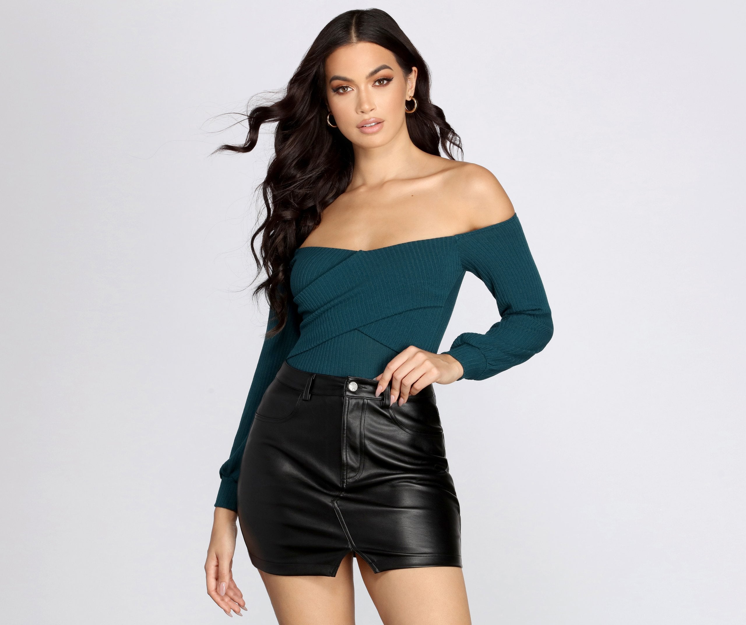 Ribbed Knit Off The Shoulder Top