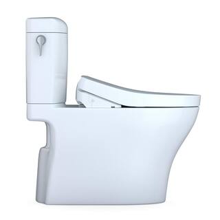 TOTO Aquia IV Cube 2-Piece 0.91.28GPF Dual Flush Elongated Comfort Height Toilet in Cotton White S550E Washlet Seat Included MW4363056CEMFGN#01