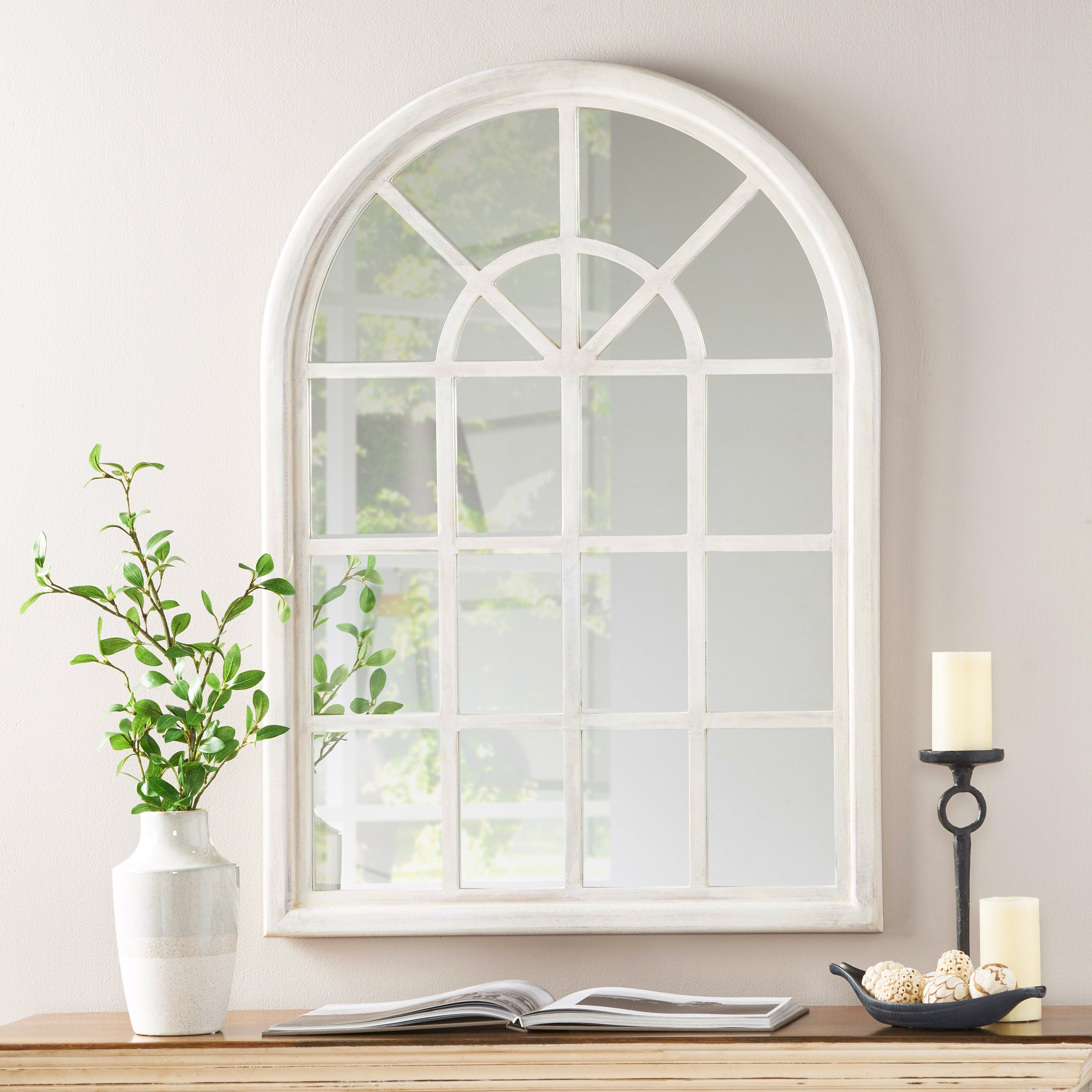 Sebastiane Traditional Arched Windowpane Mirror