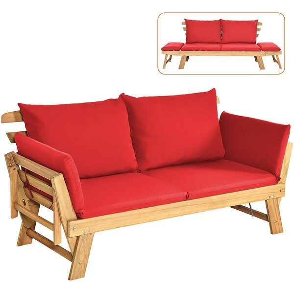 Costway Patio Convertible Sofa Daybed Solid Wood Adjustable Thick