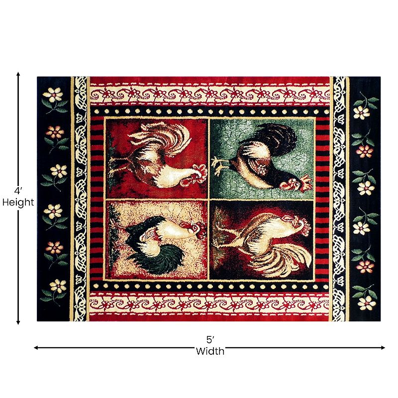 Masada Rugs Masada Rugs 4'x5' Rooster Design Area Rug - Design L379