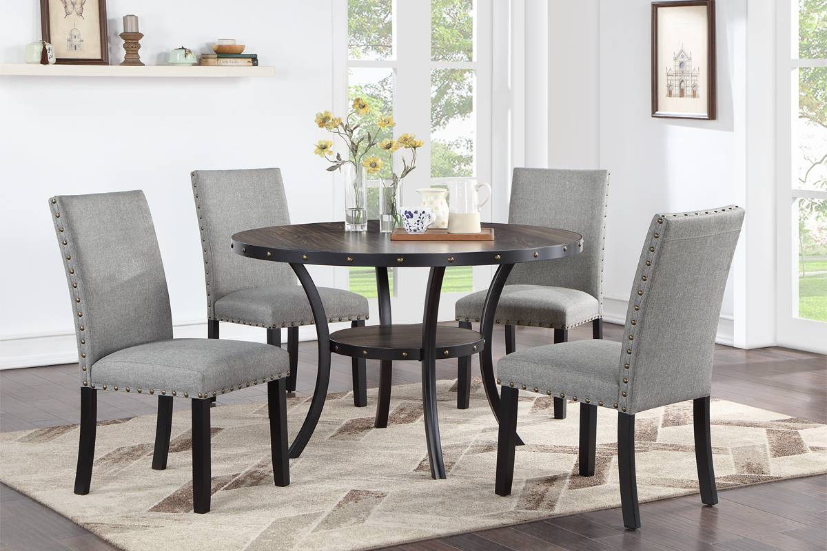 5 pc Round Dining Set-Black w/Dark Oak Top -F1911