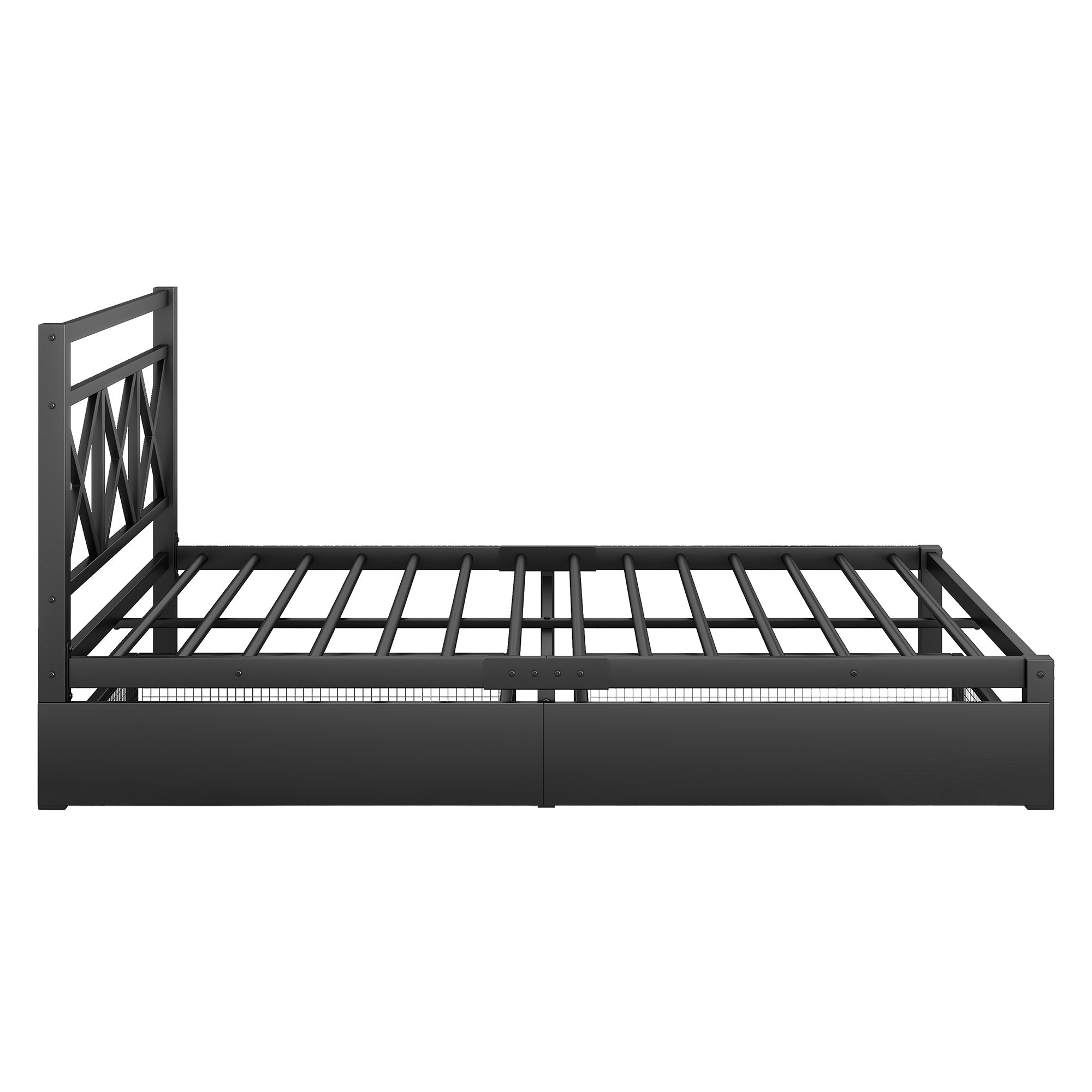 Metal Full Size Platform Bed with Two Drawers for Kids Room, Black