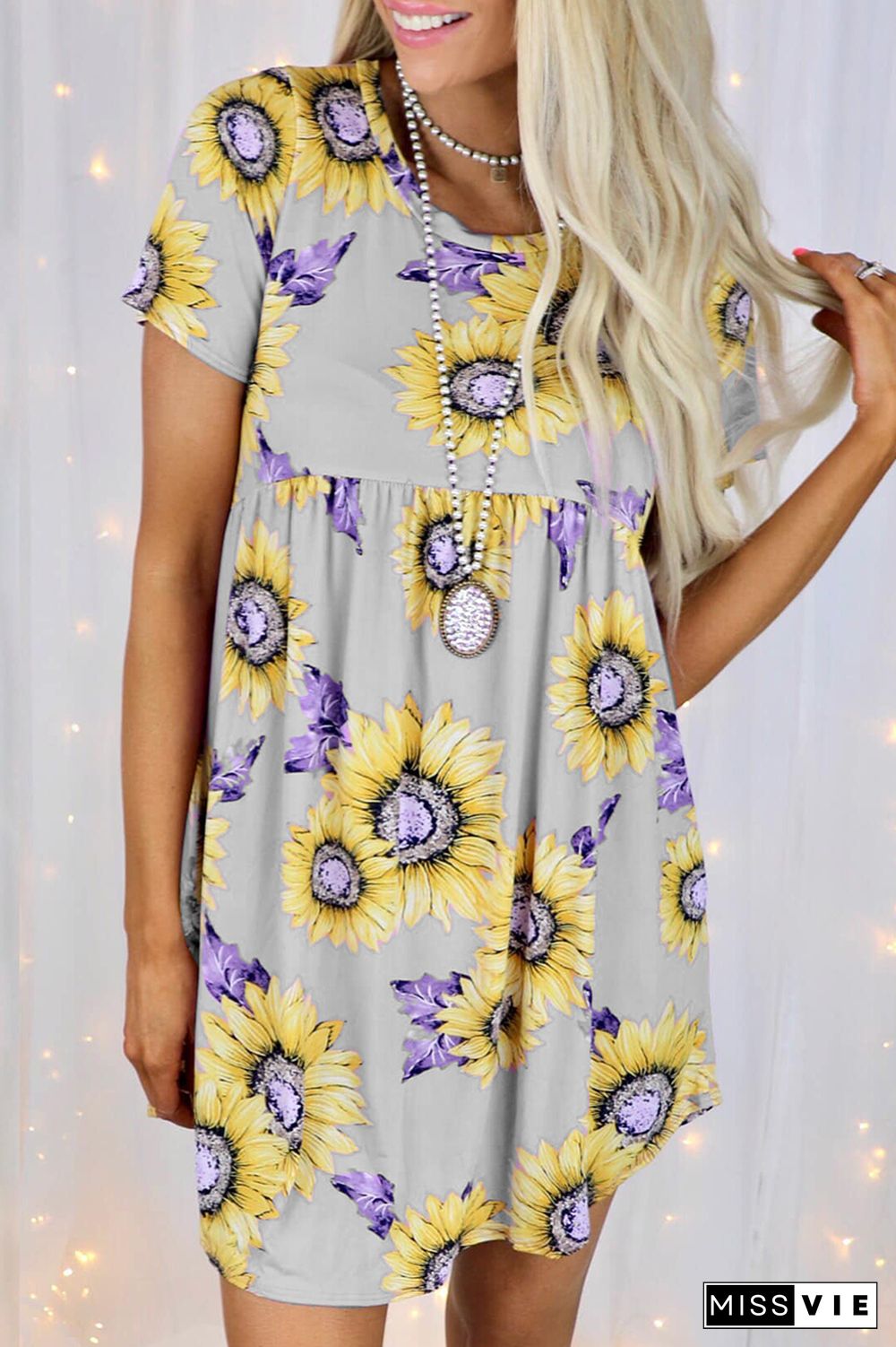 Casual Street Floral Split Joint O Neck Dresses