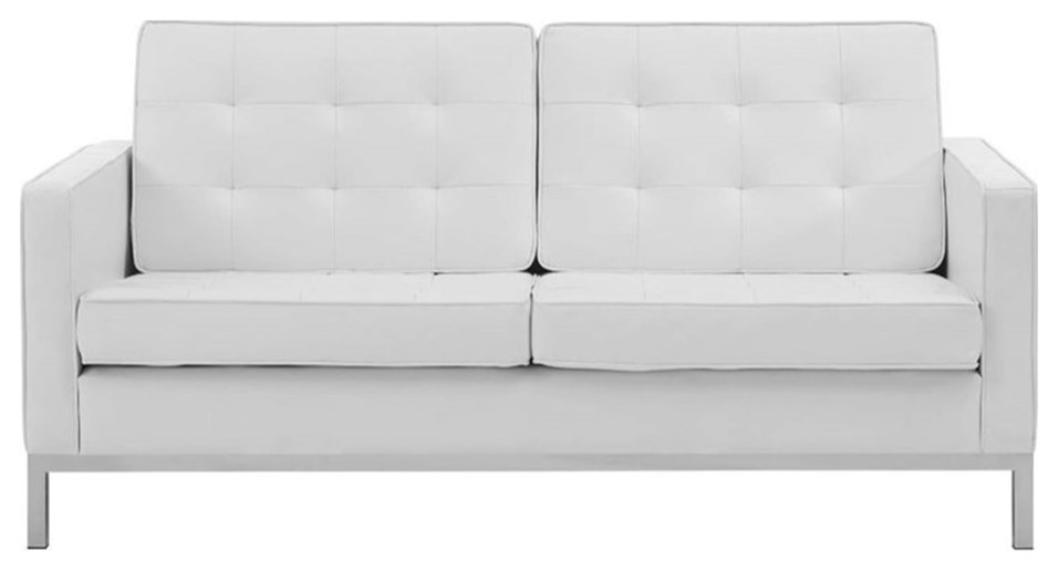 Pemberly Row Modern Faux Leather Tufted Upholstered Loveseat in White/Silver   Contemporary   Loveseats   by Homesquare  Houzz