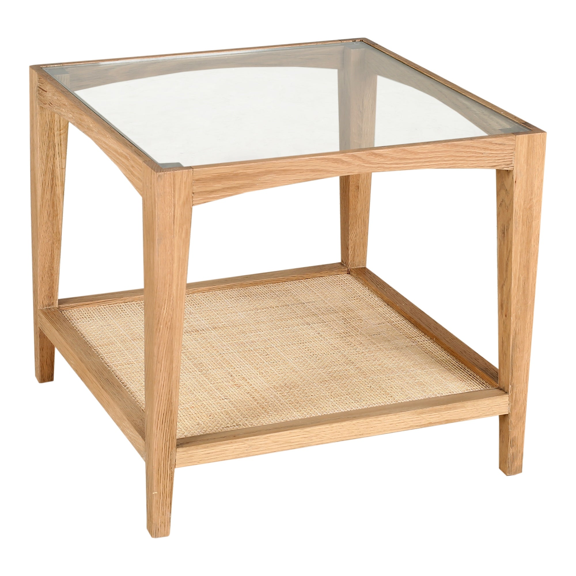 Aurelle Home Duke Glass Top Woven Cane Shelf Side Table