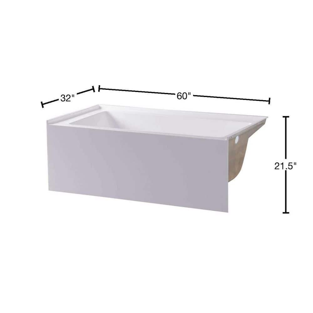 FINE FIXTURES 60 in x 32 in Acrylic Right Drain Rectangular Apron Front NonWhirlpool Bathtub in White