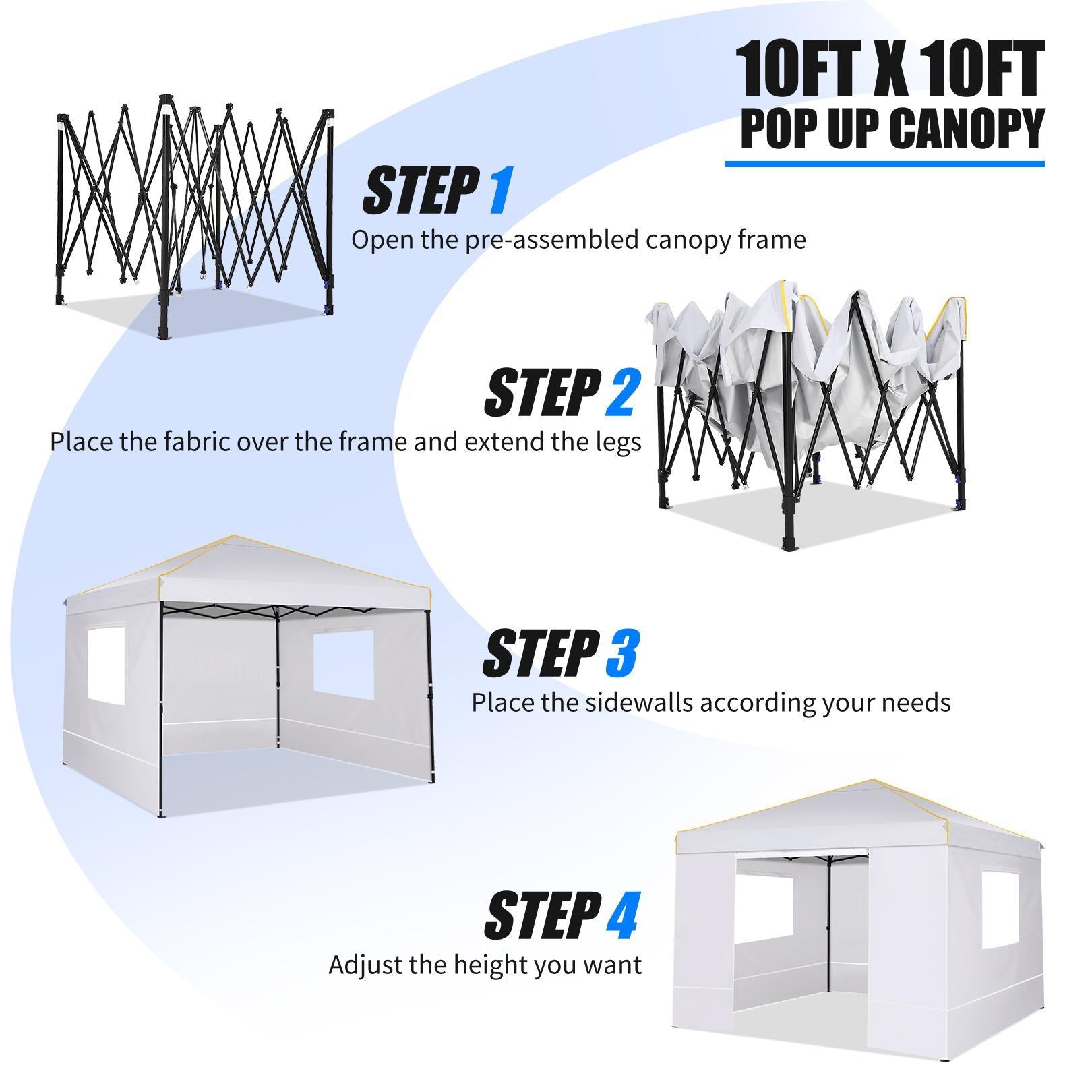 Likein 10x10 ft Pop Up Canopy Tent with 4 Removable Sidewalls, Commercial Instant Gazebo Tent, Outdoor Canopy Tents for Party/Exhibition/Picnic with Carry Bag, Clearance - Gray