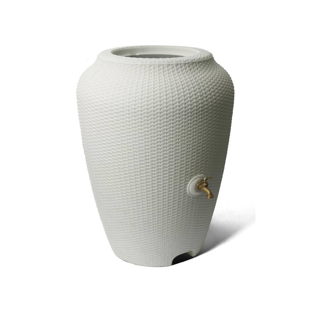 Algreen Wicker 50 Gal. White Rain Barrel 81414