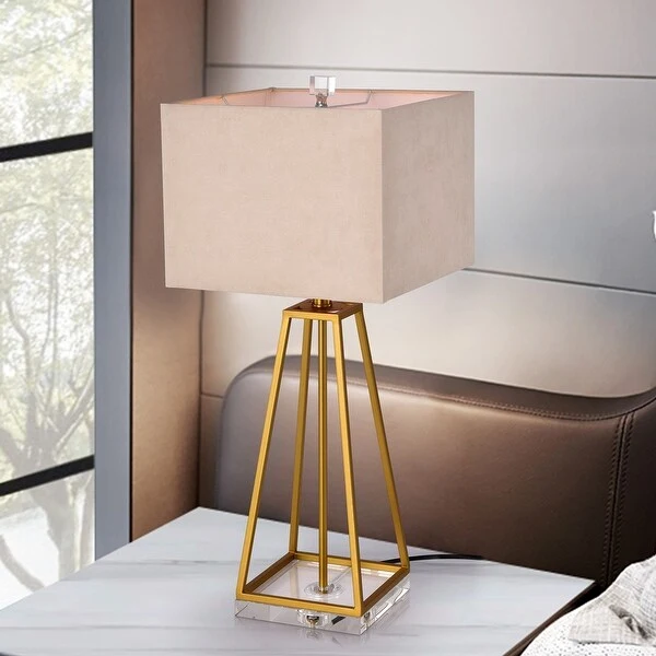 Abigale Aged Brass 1-Light Square Fabric Shade Table Lamp