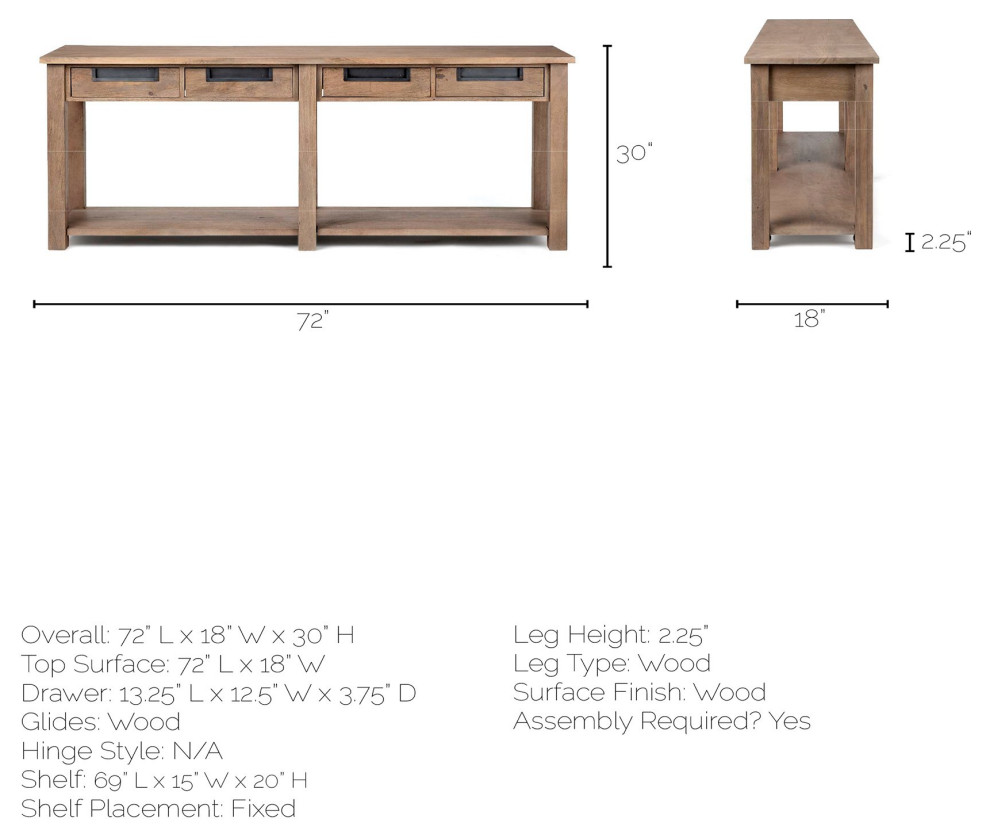 Harrelson III Medium Brown Solid Wood 4 Drawer Console Table   Transitional   Console Tables   by HedgeApple  Houzz