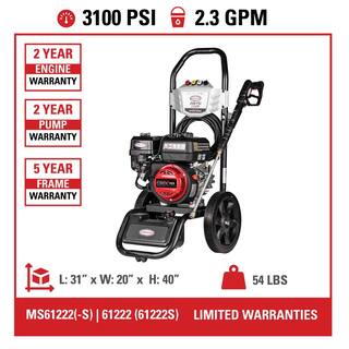 SIMPSON 3100 PSI at 2.3 GPM CRX 165 with OEM Technologies Axial Cam Pump Cold Water Premium Residential Gas Pressure Washer MS61222S