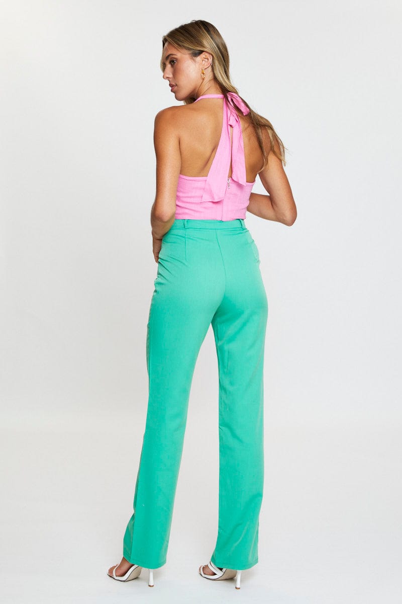 Green Wide Leg Pant High Rise