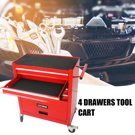 4 Drawers Multifunctional Red Tool Cart With Wheel...