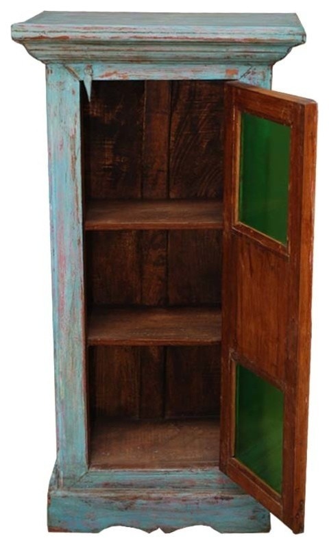 Stourton Rustic Hand Painted Teak Wood Mini Tower Storage Cabinet   Farmhouse   Accent Chests And Cabinets   by Sierra Living Concepts Inc  Houzz