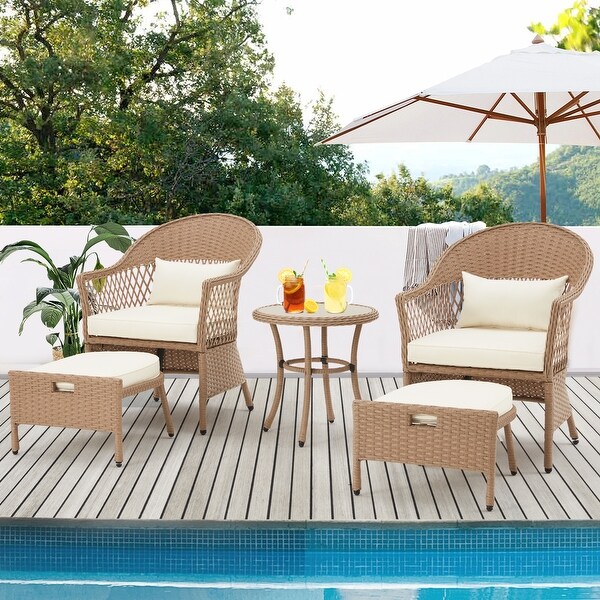 AVAWING 5 Pieces Patio Furniture Set Outdoor Rattan Chairs Wicker Conversation Bistro Set