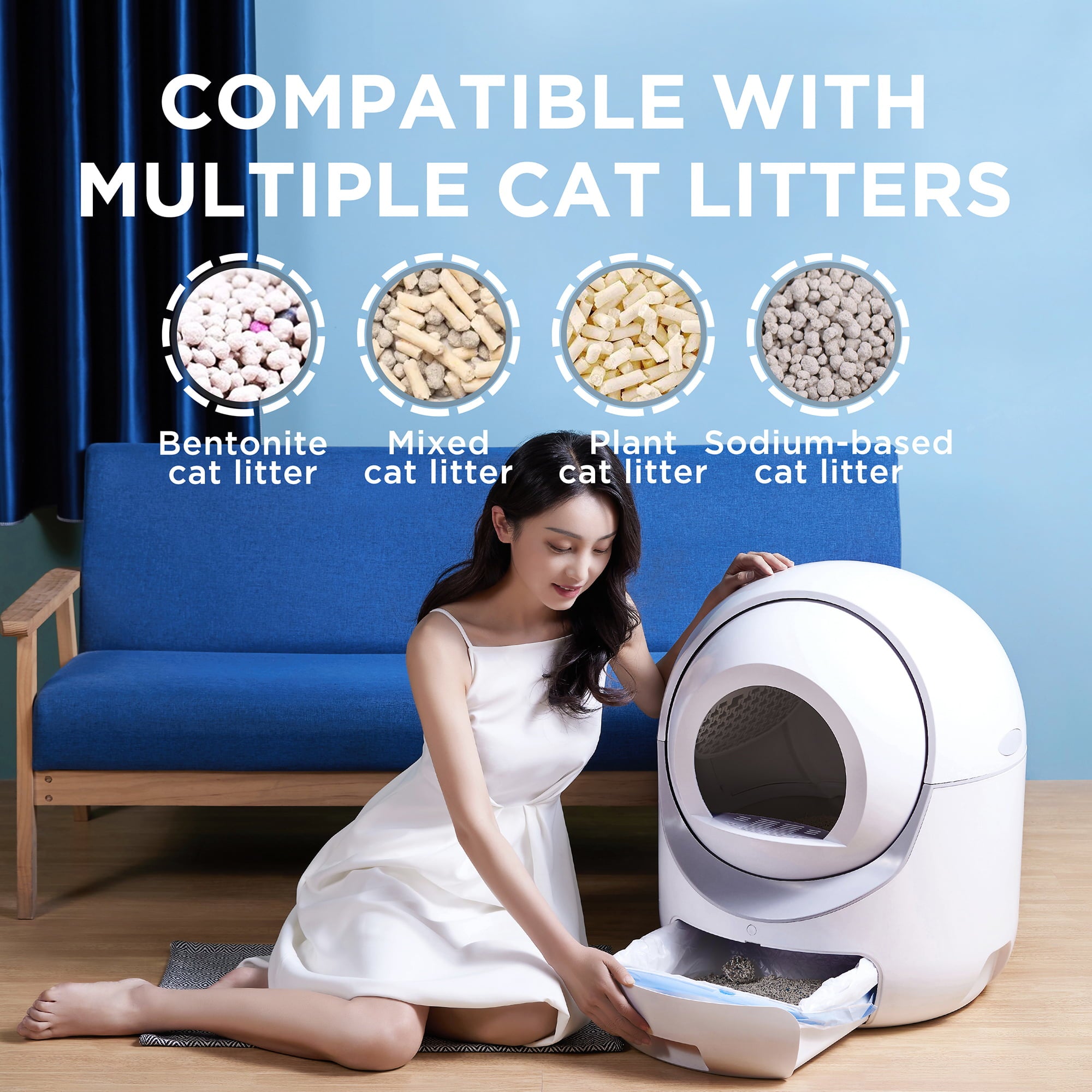 Takoyi Smart Automatic Cat Litter Box，Automatic Scooping and Odor Removal， App Control， Support 5Gand2.4G WiFi for Multiple Cats， Double Odor Removal