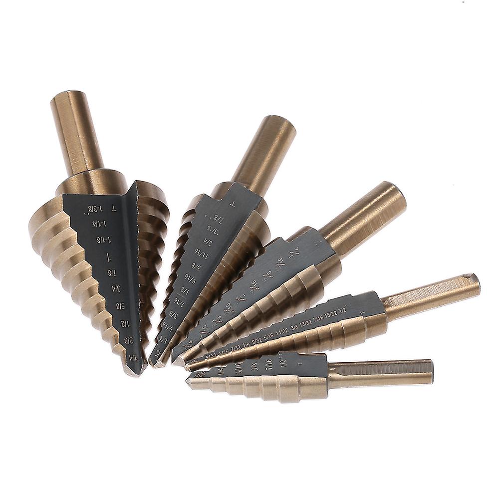 5pcs High Speed Steel 4241 Step Drill Bit Set Kit Round Shank Pagoda T-wist Drills Drilling Tool With Storage Box For Workpiece Portable