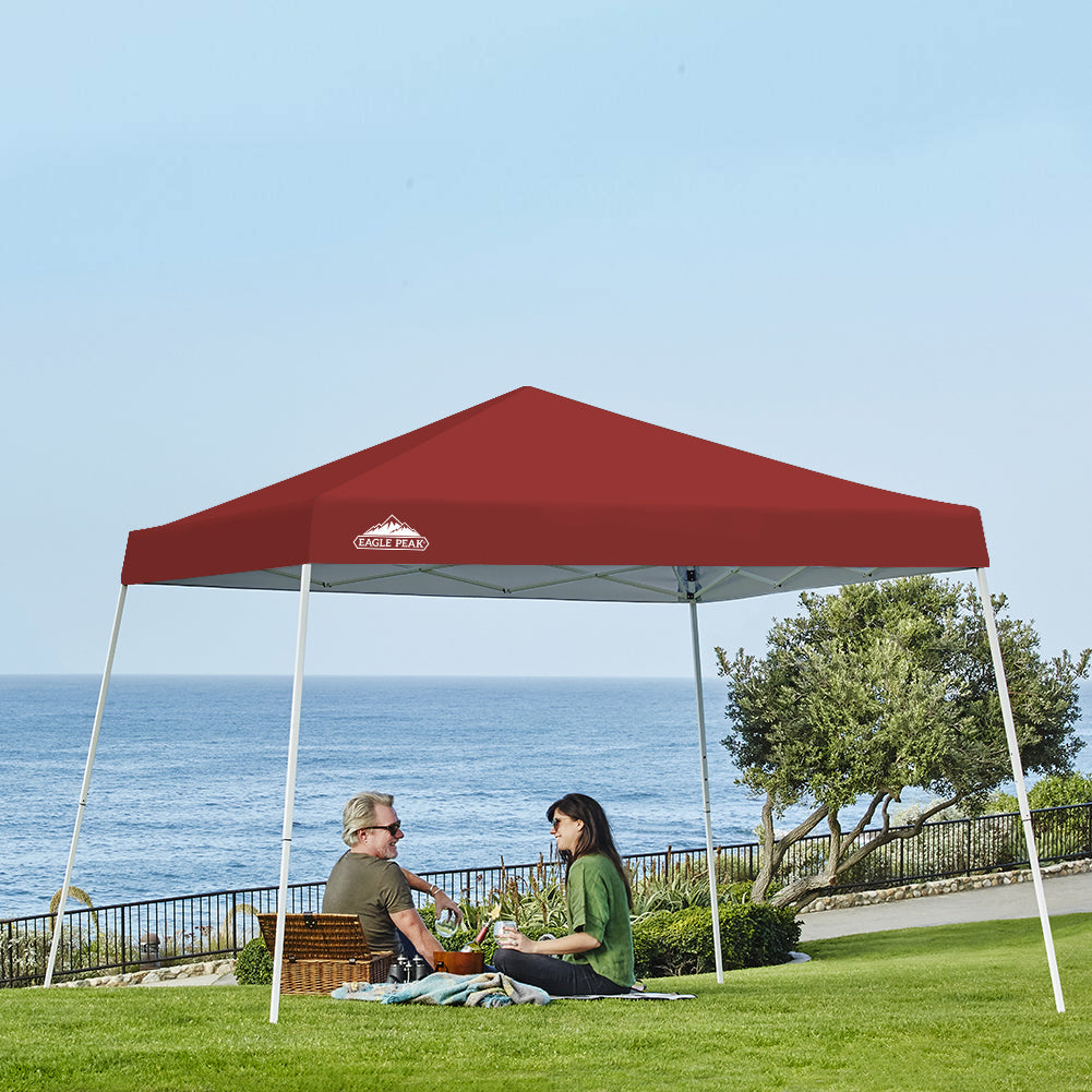 EAGLE PEAK 10' x 10' Slant Leg Pop-up Canopy Tent Easy One Person Setup Instant Outdoor Canopy Folding Shelter with 64 Square Feet of Shade