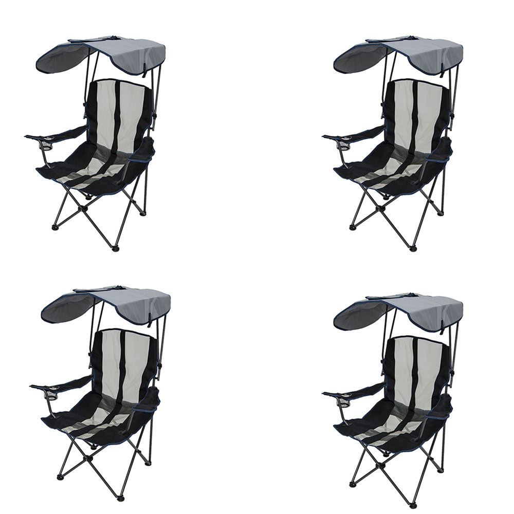 Kelsyus Premium Portable Camping Folding Lawn Chair with Canopy, Navy (4 Pack)