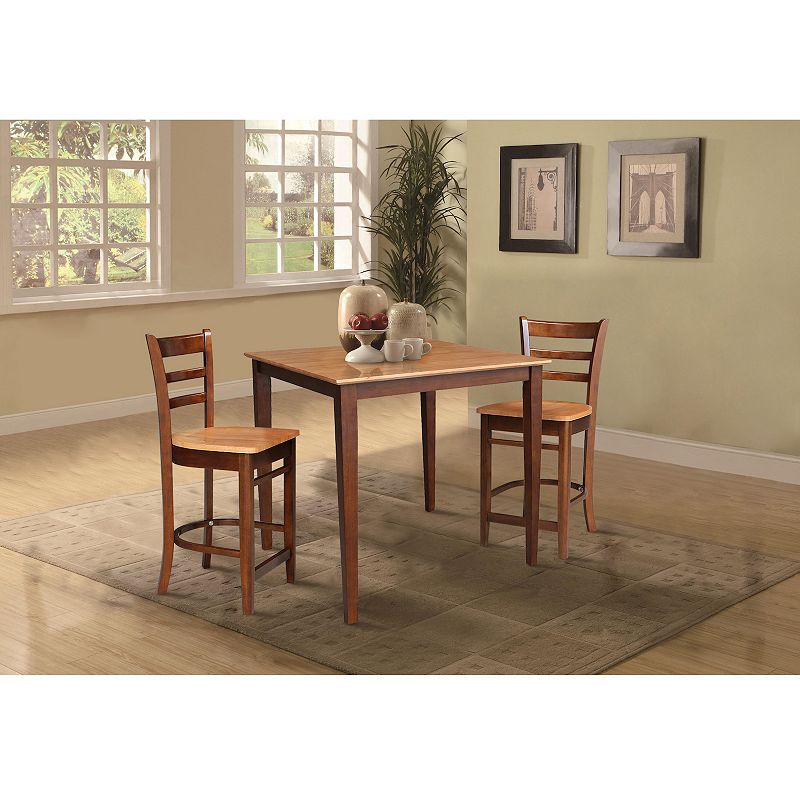 International Concepts Cinnamon Espresso Table and Emily Counter Stool 3-piece Set