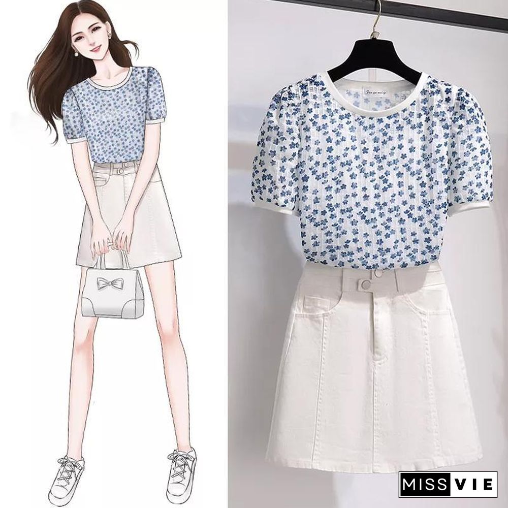 Floral Lace Tee+Wild Skirt P11814