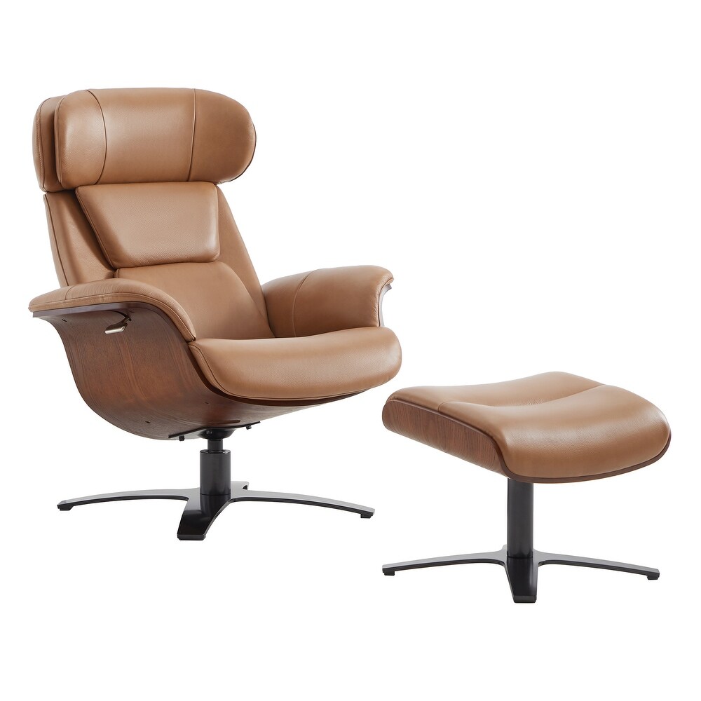 Leon Swivel Recliner Chair with Ottoman Set and Adjustable Headrest