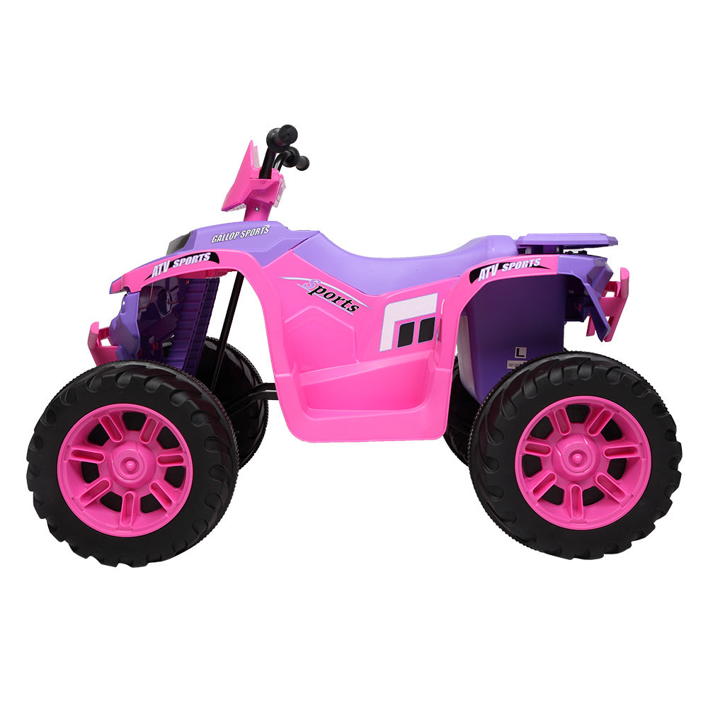 12V Battery-Powered Ride-On for Kids Electric 4-Wheeler Quad ATV Ride On Toy w/ Music Horn LED Lights 2 Speeds for Boys Girls Ages 3-7, Pink