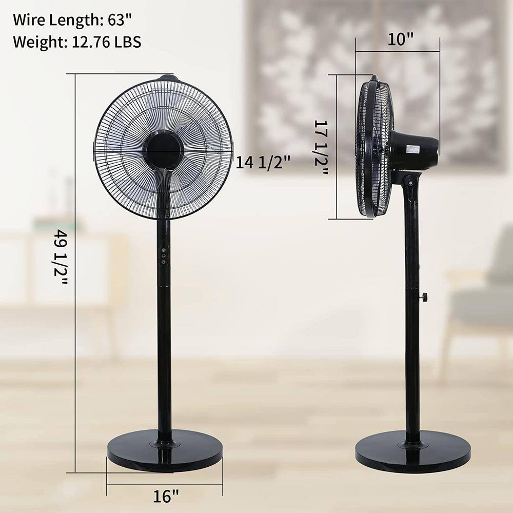 Edendirect 14.5 in. Adjustable 12 Levels Speed Pedestal Stand Fan with Remote Control 90 Horizontal Oscillating 9-Hours Timer DHS0RA0713003