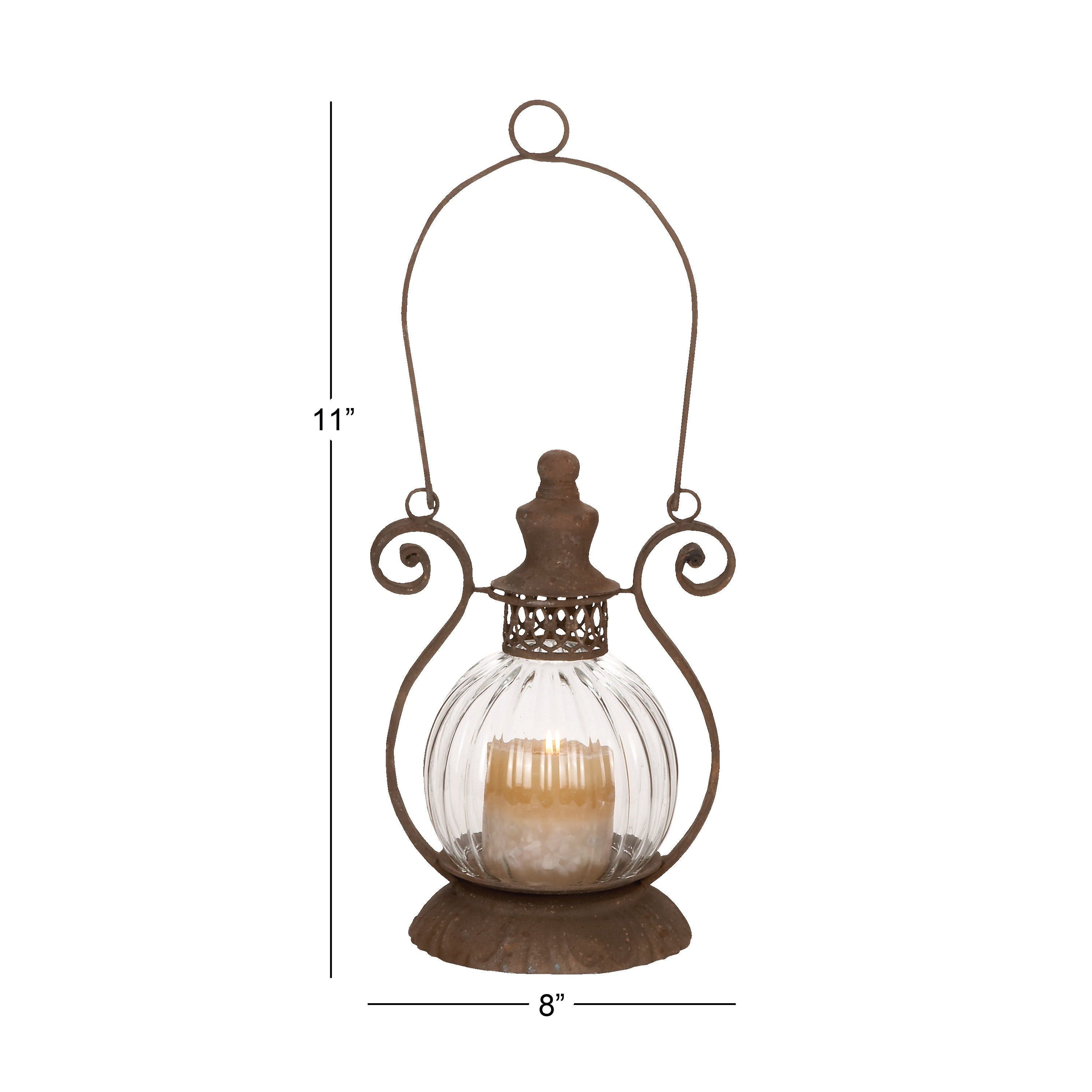 DecMode Brown Metal Candle Lantern with Handle