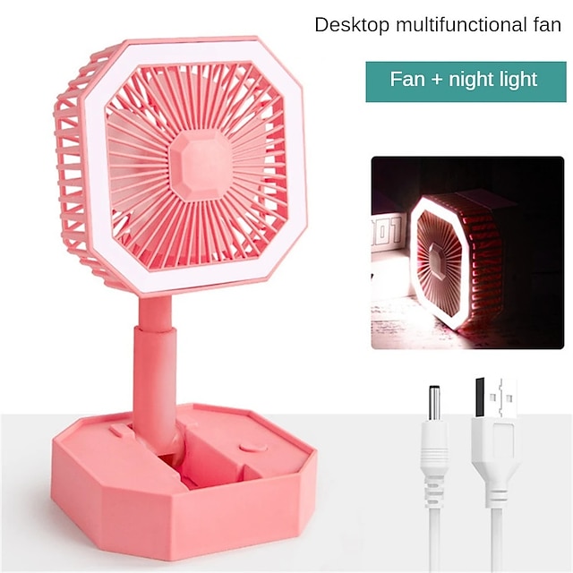 Portable Fan Rechargeable Adjustable Height Angle With LED Light USB Foldable Mini Fan Personal Fan for Travel Office Home