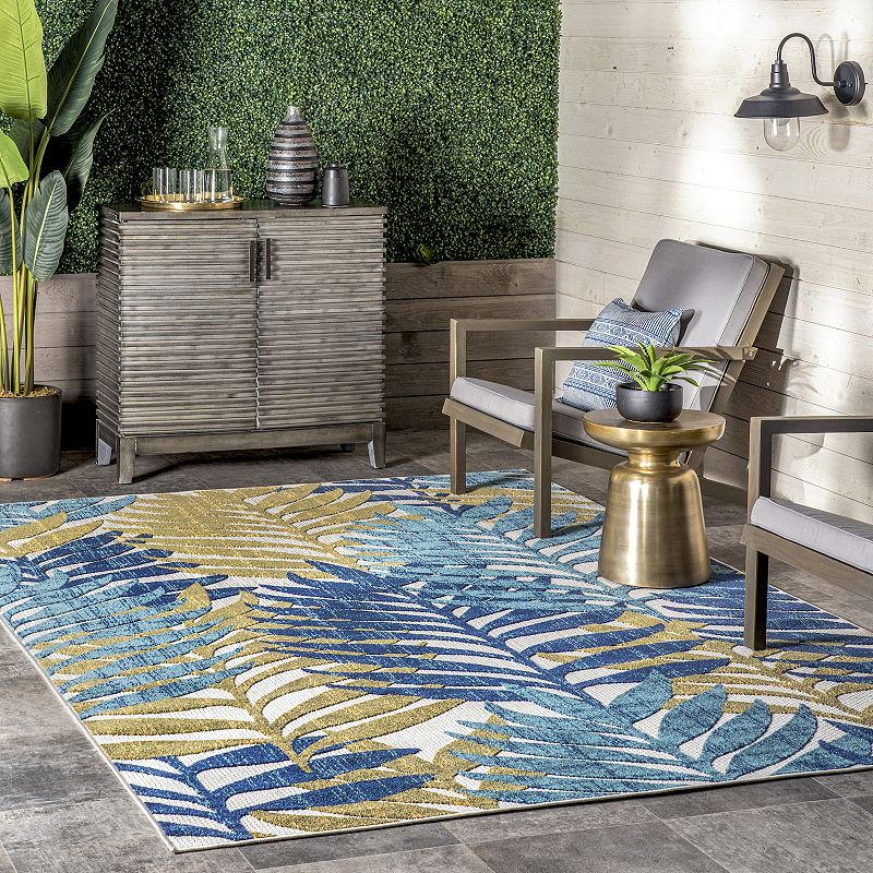 nuLOOM Molly Textured Tropical Leaves Indoor Outdoor Area Rug