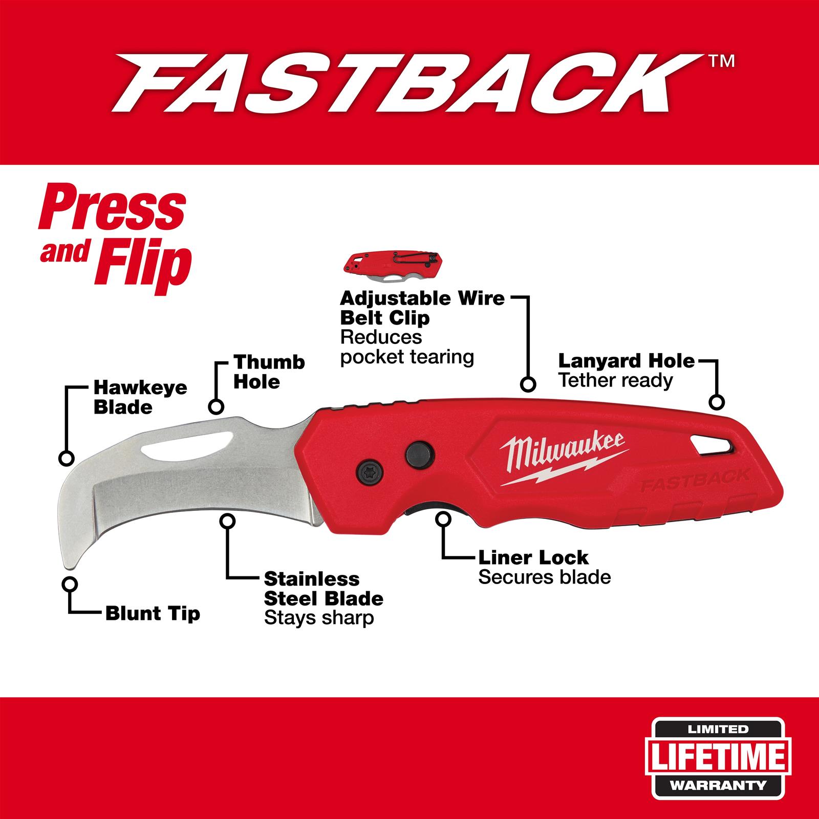 Milwaukee Tool 48-22-1526 Milwaukee FASTBACK Hawkbill Folding Knives