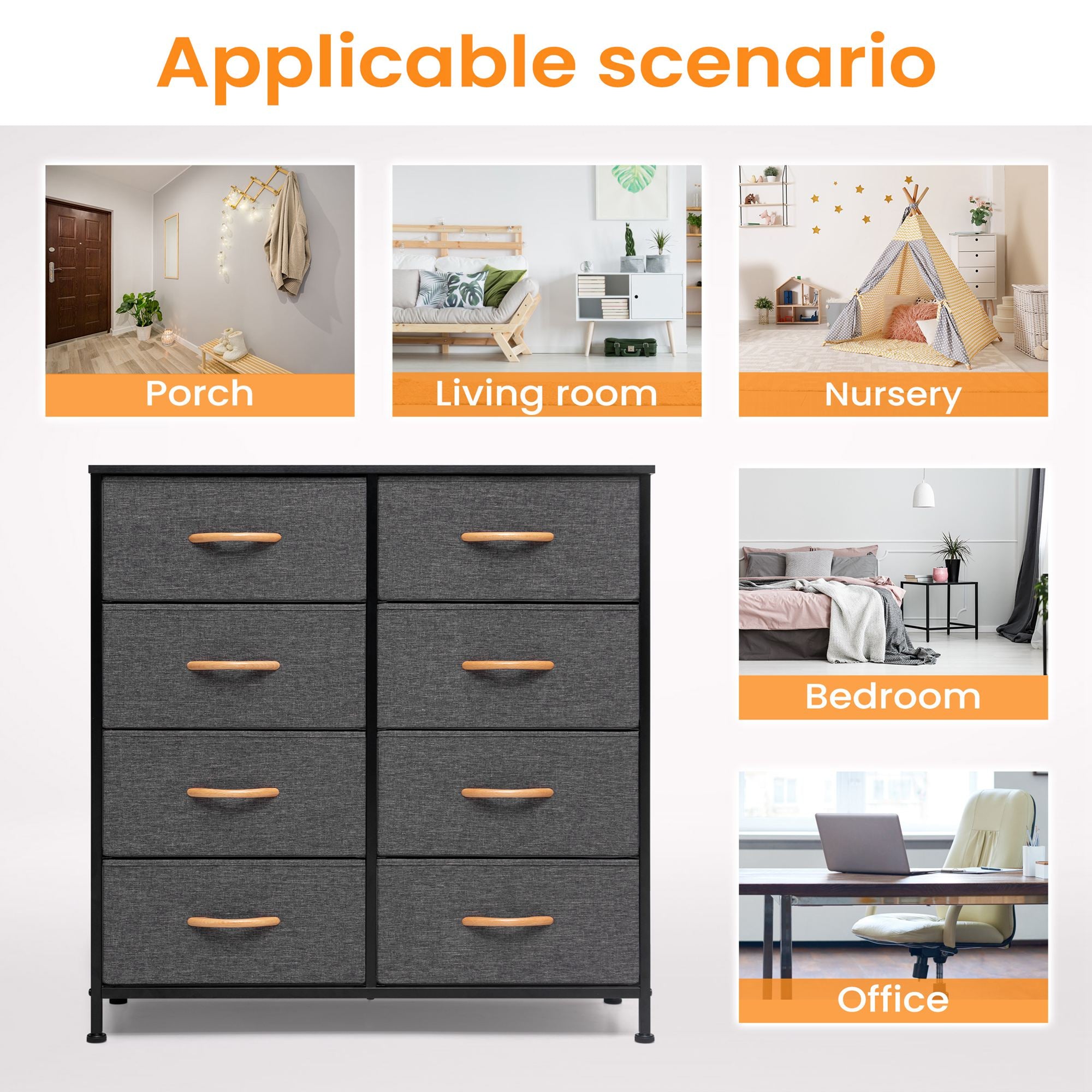 Pellebant Gray 8 Drawers Chest Dresser Storage Tower for Bedroom