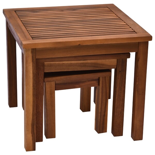 Outsunny 3 Piece Outdoor Side Nesting Table Patio Set with Acacia Wood Build and MultiFunctional Design