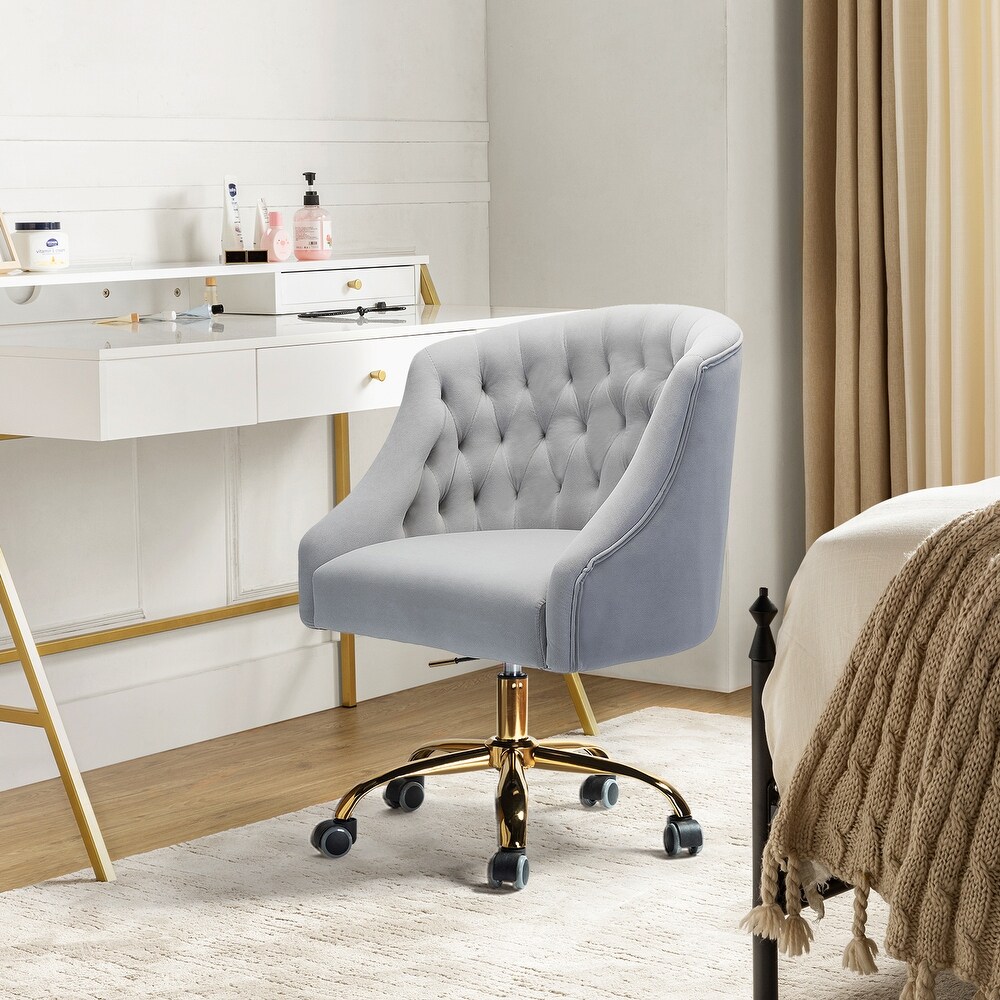 Modern Velvet Tufted Office Chair with Gold Metal Base by HULALA HOME