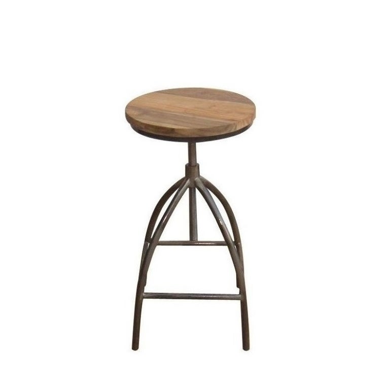 Nasa Stool， made Old pine Top and Iron legs， hydraulic height