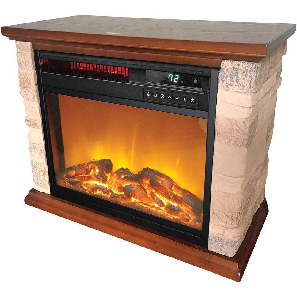 LifeSmart 3 element Small Square Infrared Fireplace with Faux Stone Accent