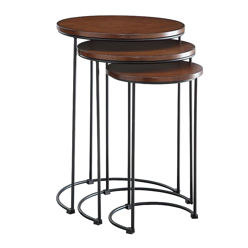 Set of 3 Chestnut Brown and Black Round Nesting Tables 25