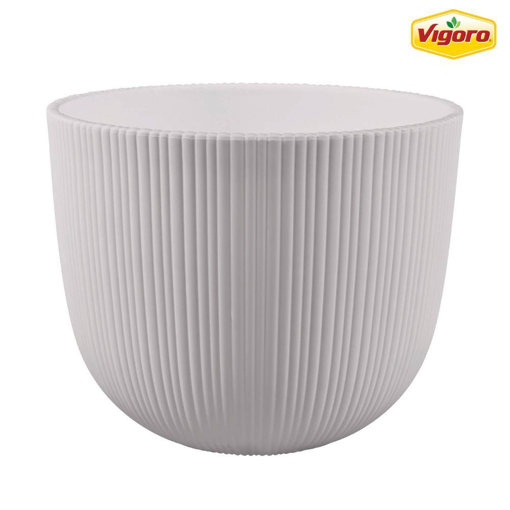 Vigoro 10 in. Amaliya Medium Textured White Plastic Planter (10 in. D x 8.1 in. H) HUPS00593N-10W