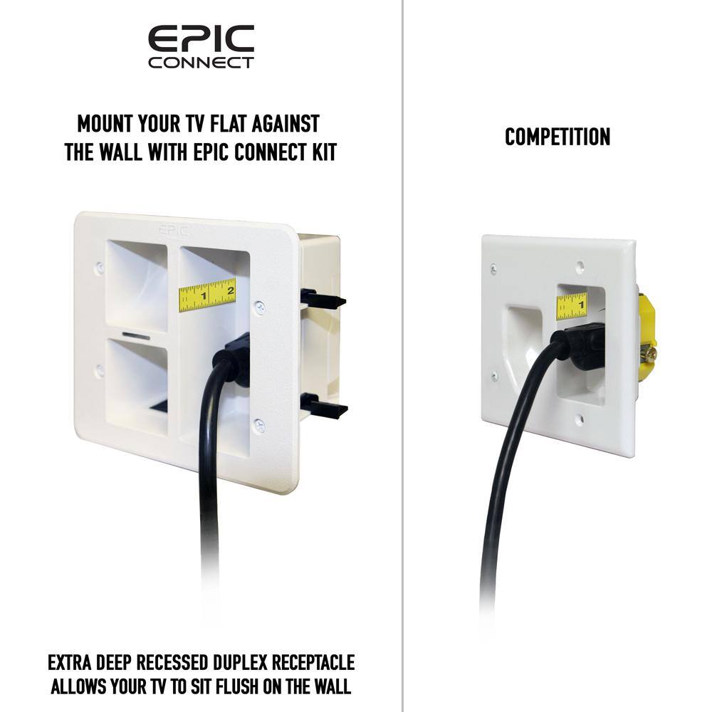 Epic Connect Flat Panel 2-Outlet TV Surge Protected Power Outlet Relocator EC-IWS1