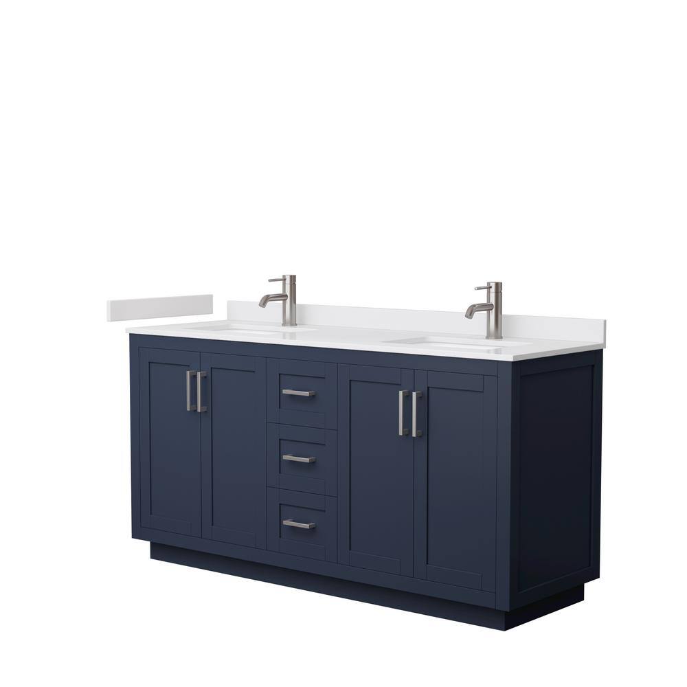 Wyndham Collection Miranda 66 in. W x 22 in. D x 33.75 in. H Double Bath Vanity in Dark Blue with White Cultured Marble Top WCF292966DBNWCUNSMXX