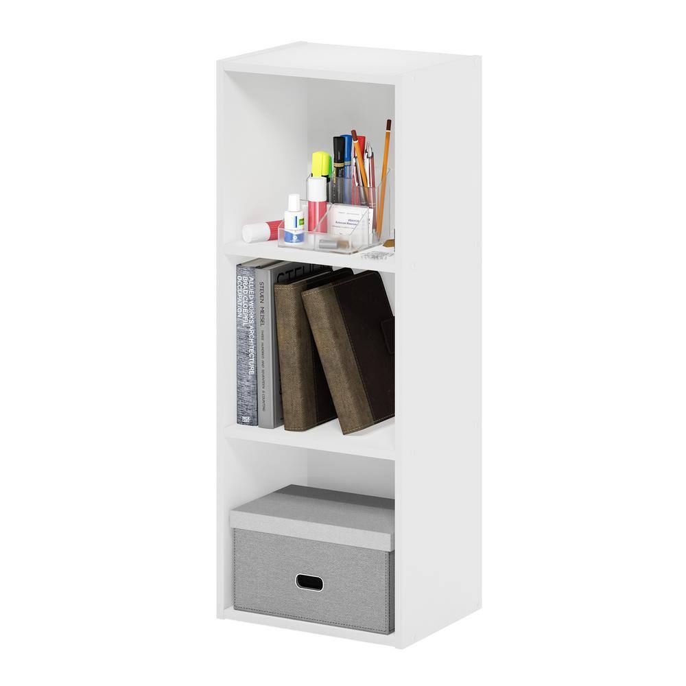 Furinno Pasir 31.5 in. White Wood 3-Shelf No-Tool Assembly Standard Bookcase 20332WH