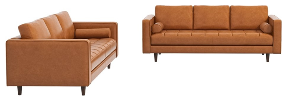 Base Mid Century Modern Living Room Sofa in Tan Leather (Set of 2)   Midcentury   Living Room Furniture Sets   by Homesquare  Houzz