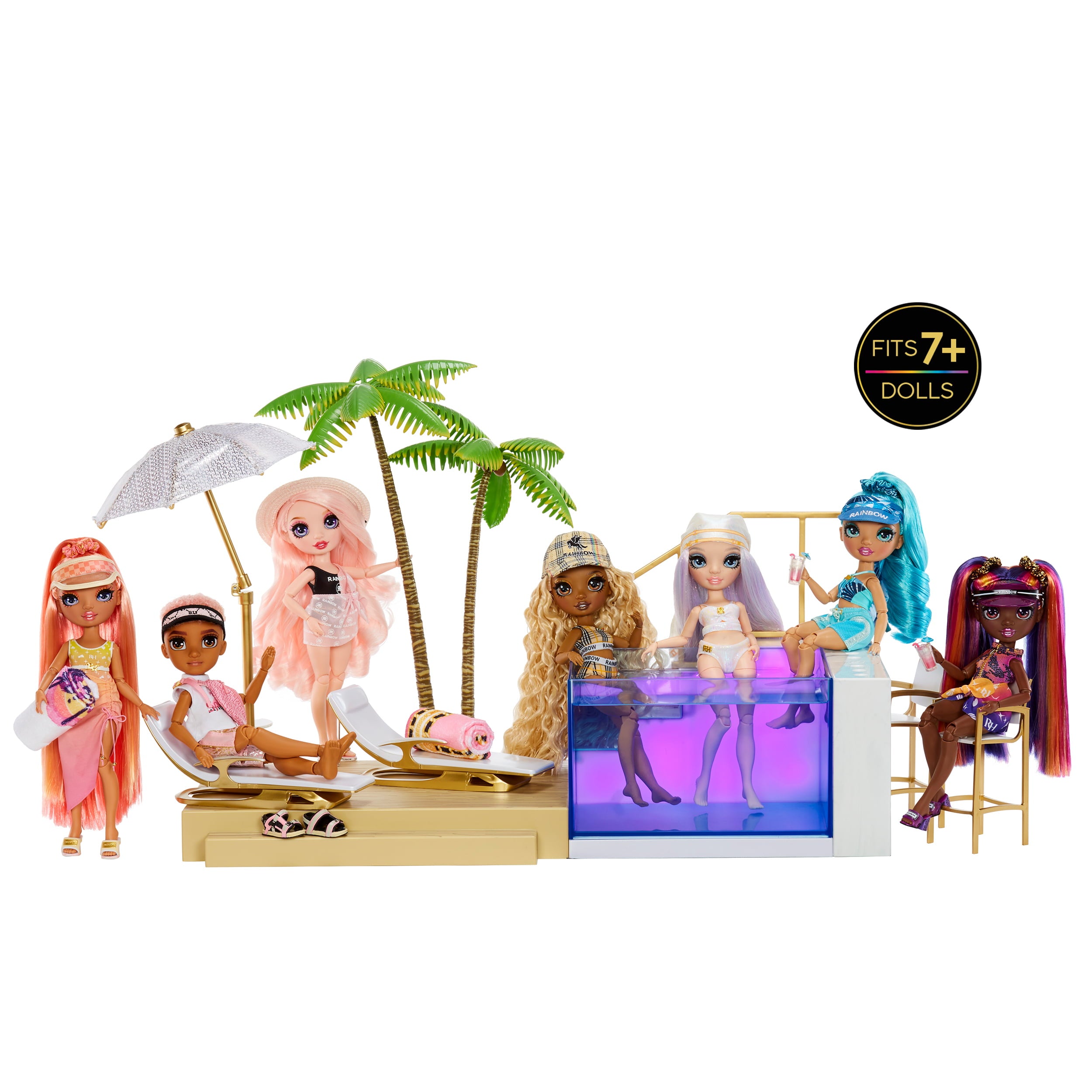 Rainbow High Color Change Pool and Beach Playset: 7-in-1 Light-Up-Multicolor Changing Pool and Pool Accessories. Fits 7 Fashion Dolls, Toy Gift for Kids Ages 6 7 8+ to 12
