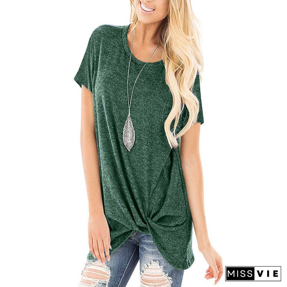 Plus Size S-8XL Fashion Women Spring Summer Short Sleeve T-shirt Ladies Solid Color Blouses Casual Round Neck Shirt Loose Tunic Tops Irregular Cotton Tops