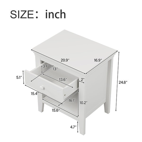 Traditional Concise Style White Wood One-Drawer Nightstand