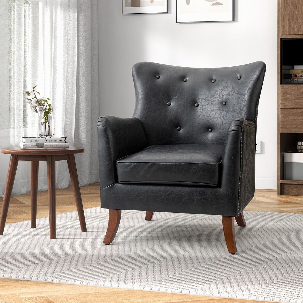 Floyd Comfy Mid century Leather Accent Chair For Living Room by HULALA HOME